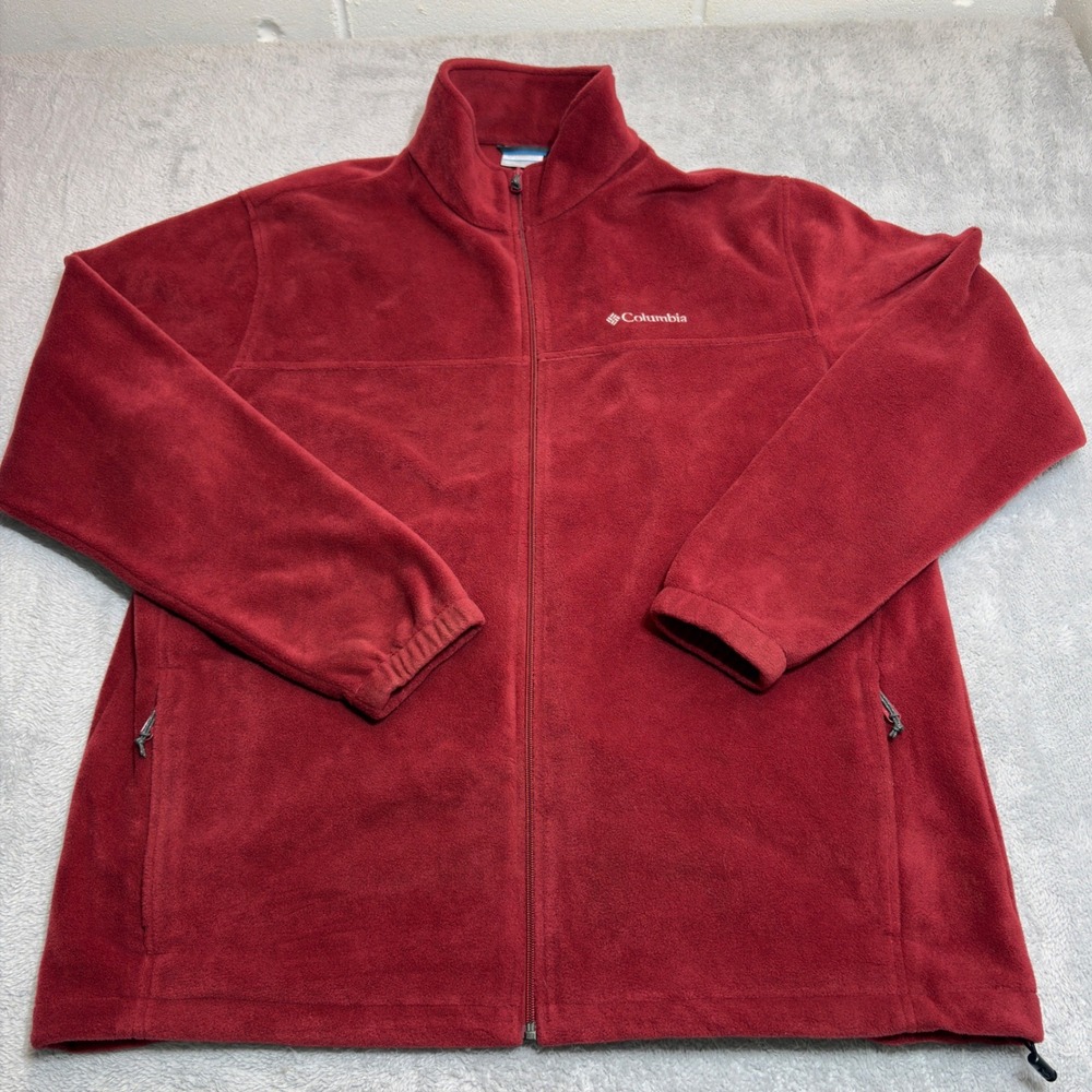 Columbia Fleece Jacket Mens 2XT Red Full Zip Mock Neck Outdoor Steens Mountain